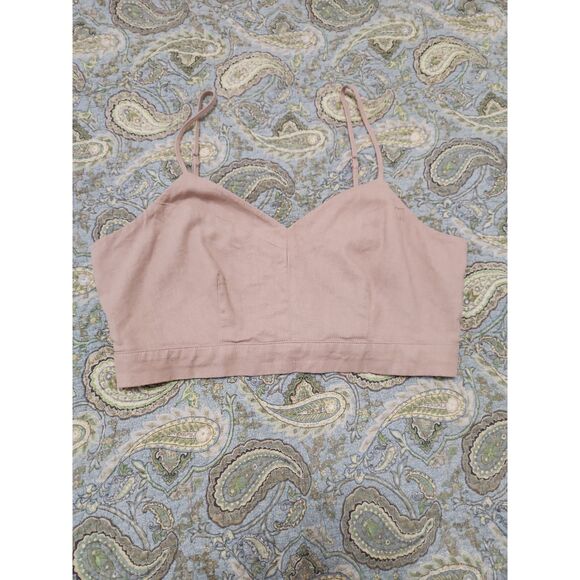 Universal Thread Crop Camisole Top Bralette Beige Linen Blend Sz. M Coquette - Picture 3 of 6